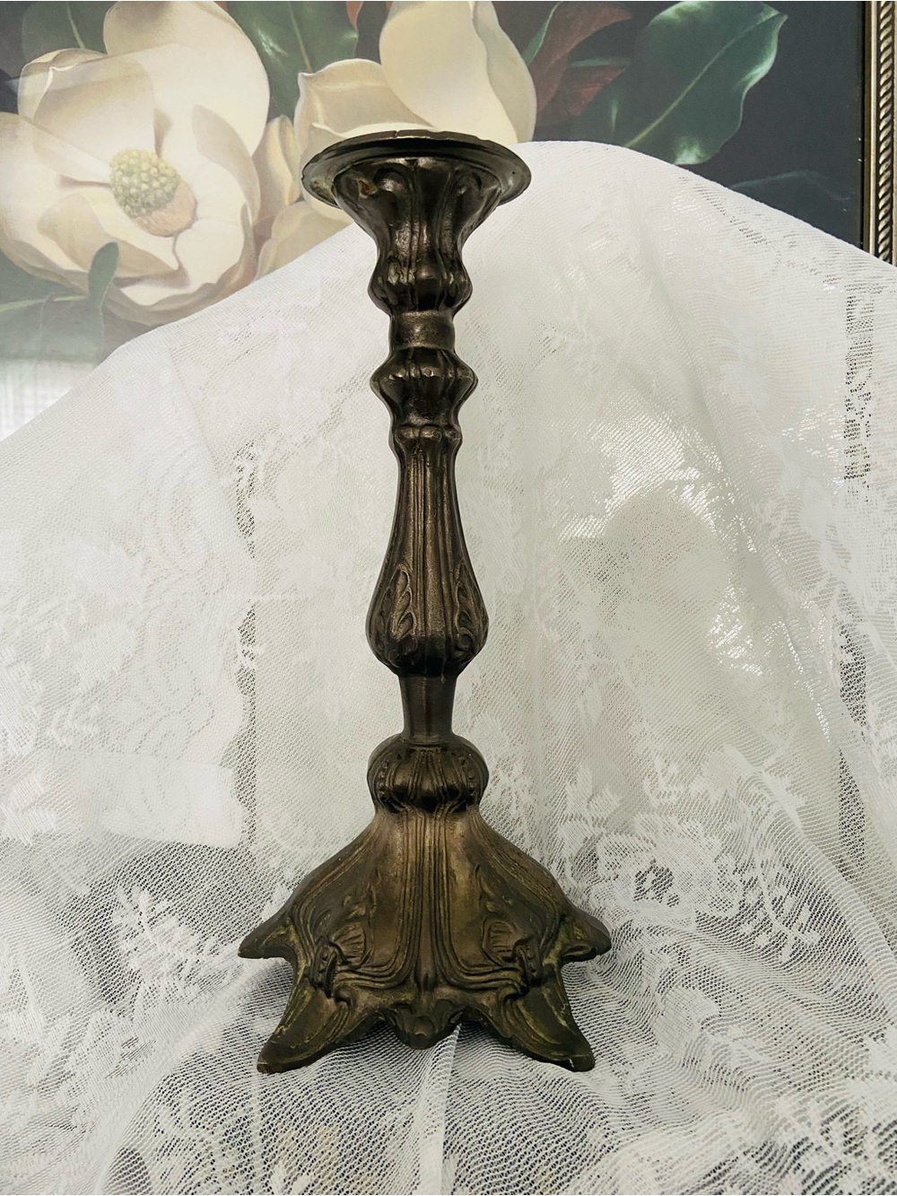 Vintage Style Bronze Candlestick Holder 12” – Antique Metal Taper Candle Holder